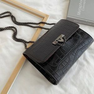 Mini Croc Embossed Flap Crossbody Bag black
